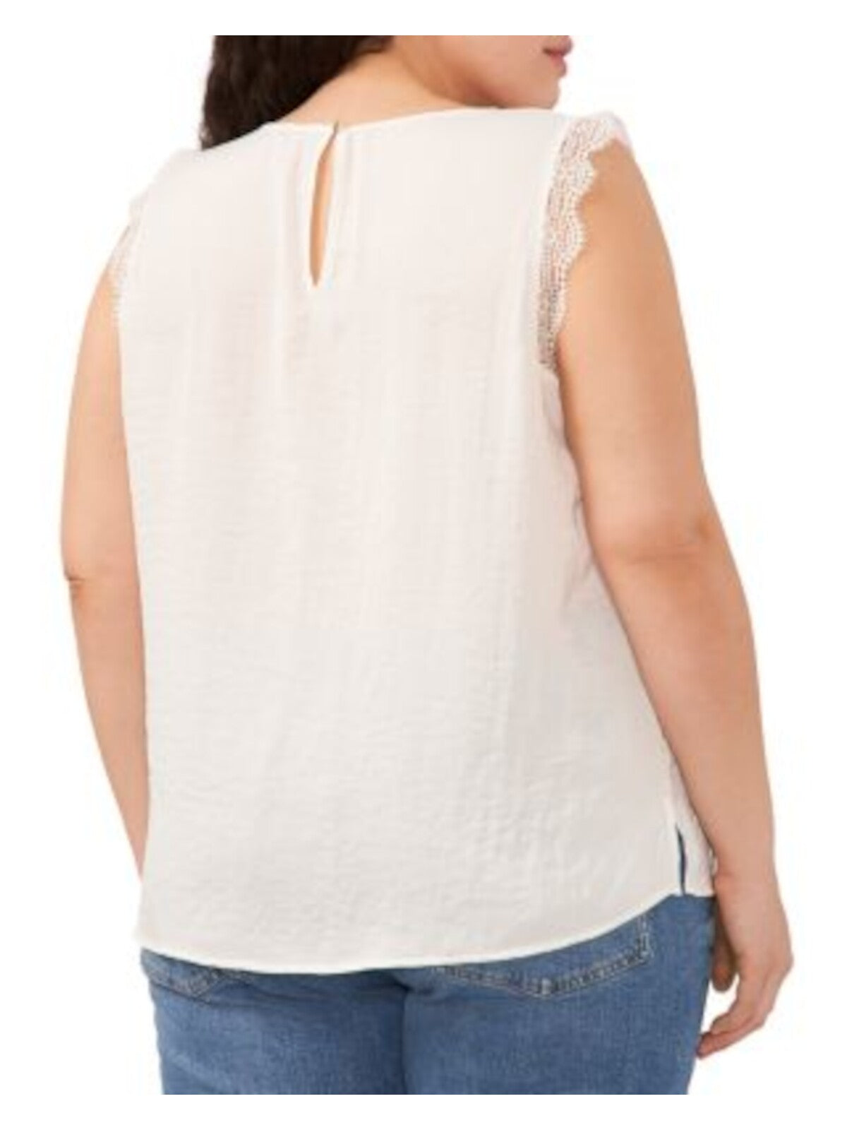 VINCE CAMUTO Womens Ivory Lace Keyhole Back Notched Hem Sleeveless Round Neck Wear To Work Tank Top Plus 3X