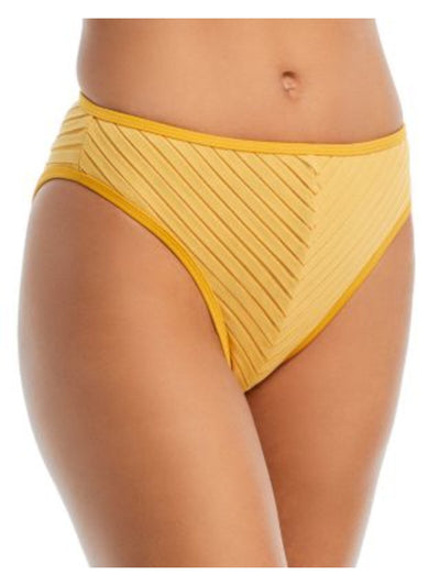 ANDREA IYAMAH Women's Yellow Lined Pleated Moderate Coverage Pura High Leg Swimwear Bottom L