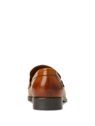BRUNO MAGLI Mens Brown Antiqued Penny Strap Apron Toe Padded Durante Almond Toe Block Heel Slip On Leather Dress Loafers Shoes 10.5