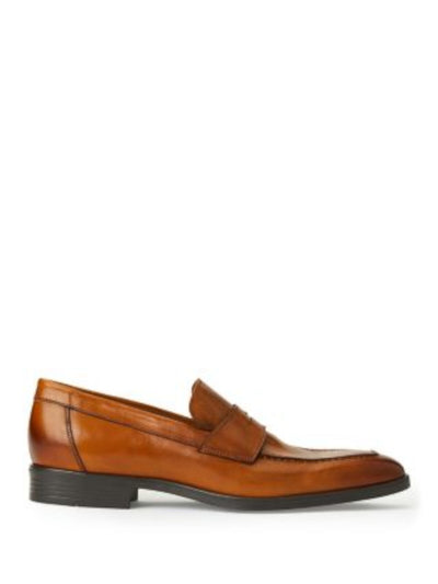 BRUNO MAGLI Mens Brown Antiqued Penny Strap Apron Toe Padded Durante Almond Toe Block Heel Slip On Leather Dress Loafers Shoes 10.5