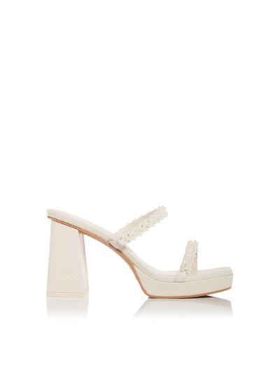 DOLCE VITA Womens Ivory 1" Platform Padded Embellished Goring Ariele Square Toe Block Heel Slip On Dress Heeled Sandal 11