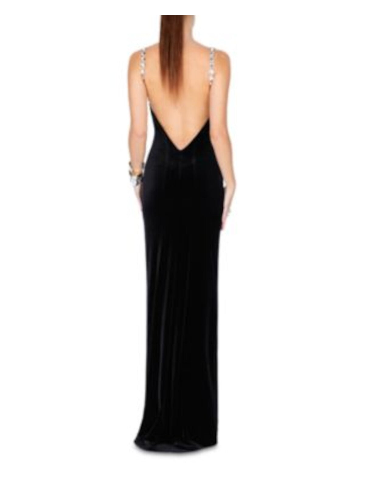 GALVAN LONDON Womens Black Zippered Lined Embellished Straps Sleeveless Sweetheart Neckline Full-Length Evening Gown Dress 42