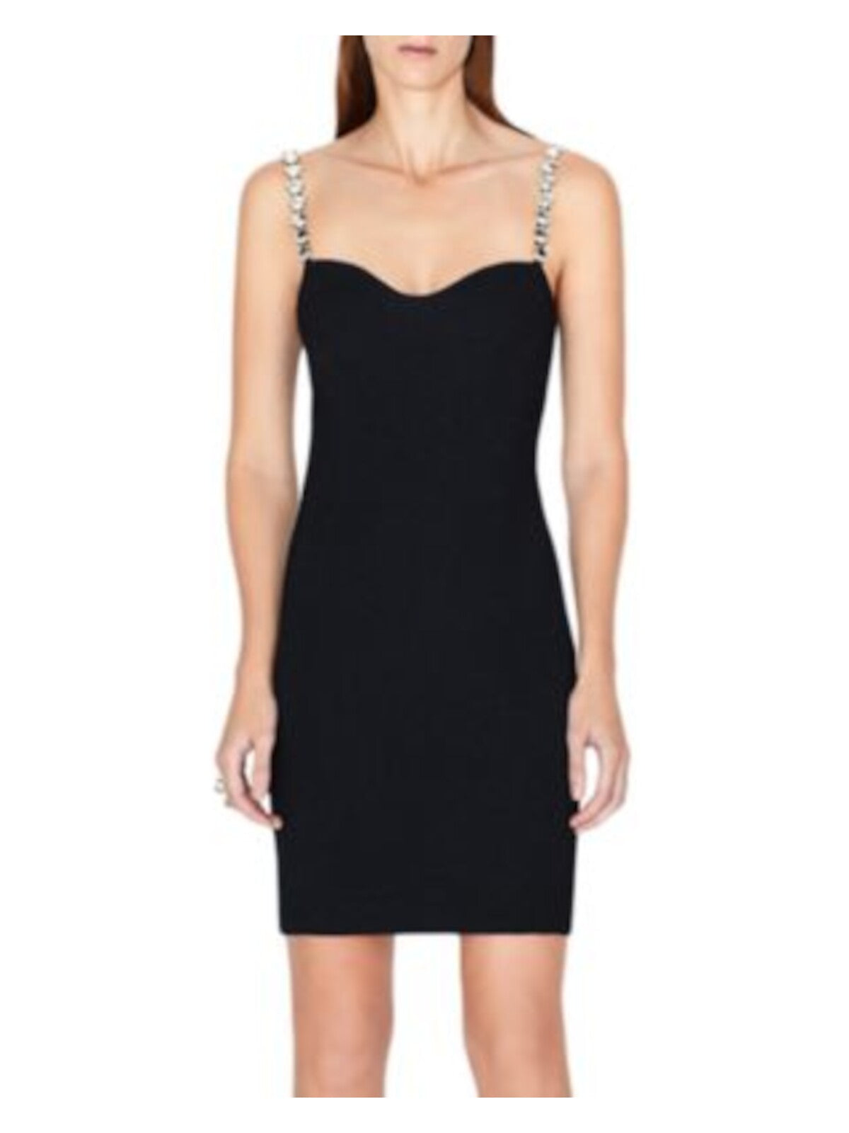 GALVAN LONDON Womens Black Ribbed Embellished Straps Pullover Sleeveless Sweetheart Neckline Mini Party Sheath Dress XS