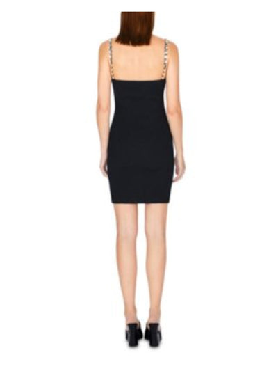 GALVAN LONDON Womens Black Ribbed Embellished Straps Pullover Sleeveless Sweetheart Neckline Mini Party Sheath Dress XS