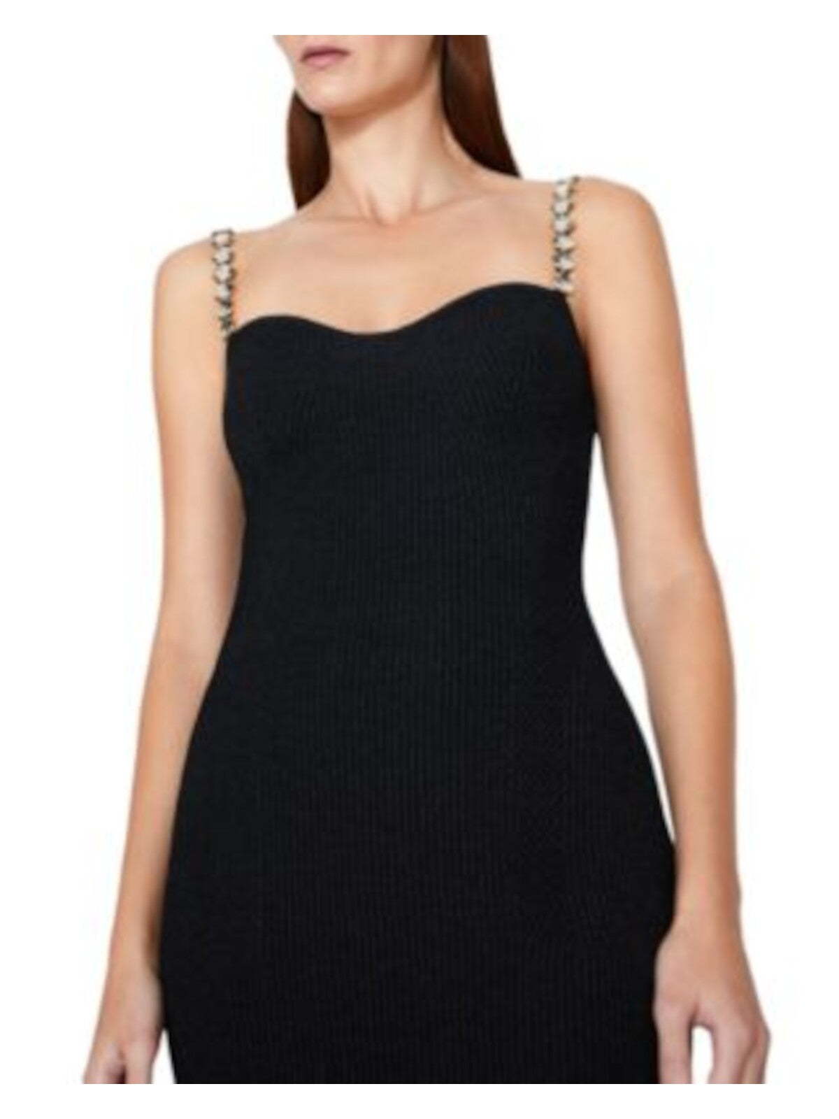 GALVAN LONDON Womens Black Ribbed Embellished Straps Pullover Sleeveless Sweetheart Neckline Mini Party Sheath Dress XS