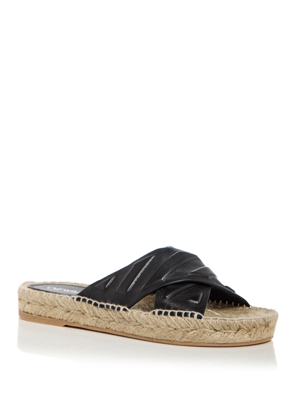 OFF WHITE Womens Black Geometric Espadrille Embossed Detail Padded Strappy Diag Lea Round Toe Platform Slip On Leather Slide Sandals Shoes 38