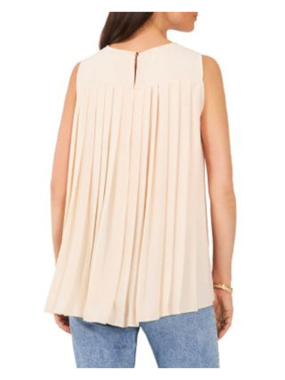 VINCE CAMUTO Womens Beige Pleated Buttoned Keyhole Hi-lo Sleeveless Round Neck Top XS