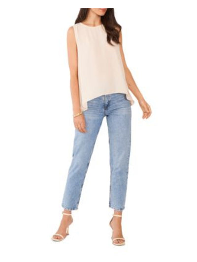 VINCE CAMUTO Womens Beige Pleated Buttoned Keyhole Hi-lo Sleeveless Round Neck Top XS