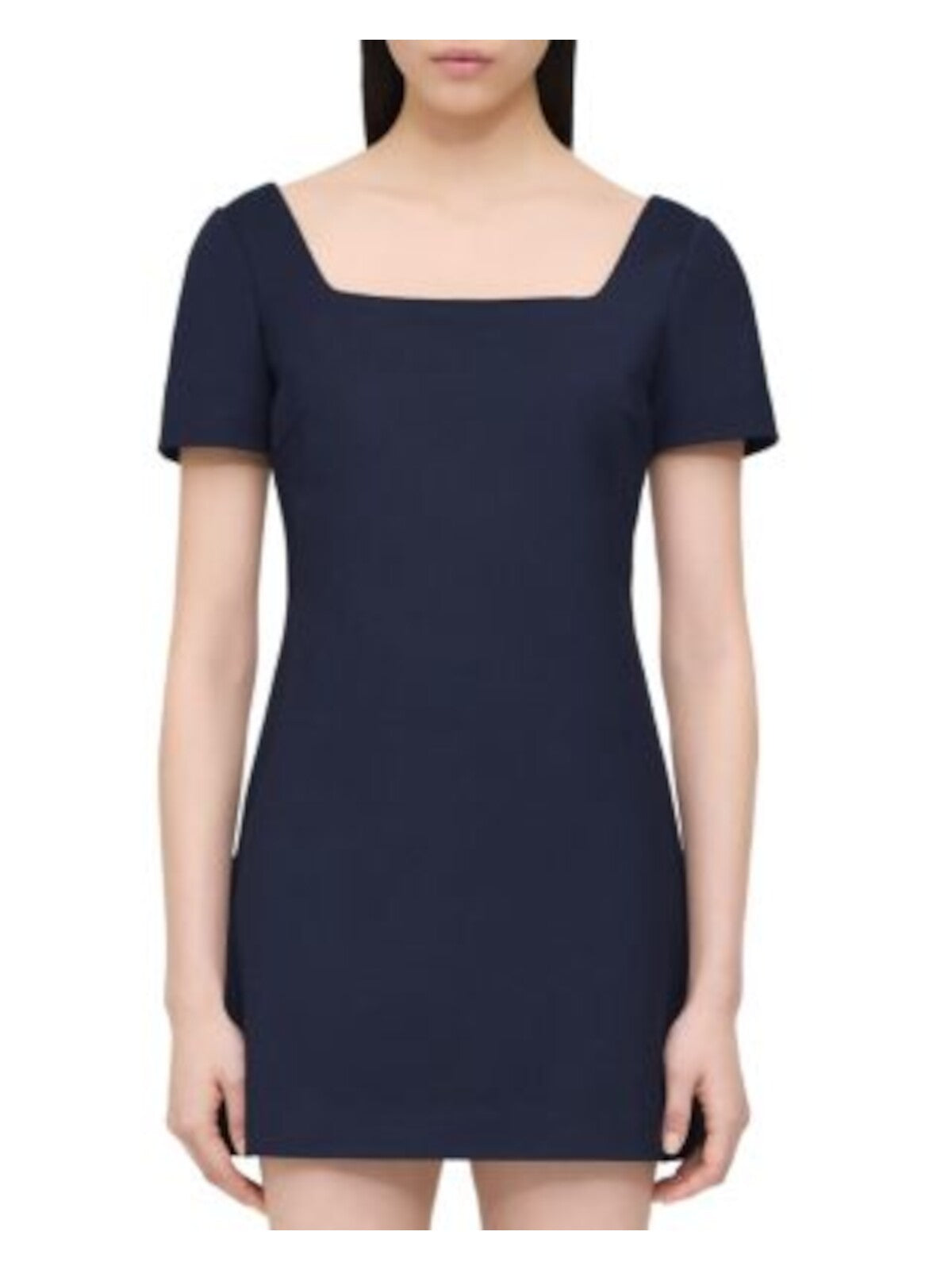 THEORY Womens Navy Zippered Short Sleeve Square Neck Mini Shift Dress 8