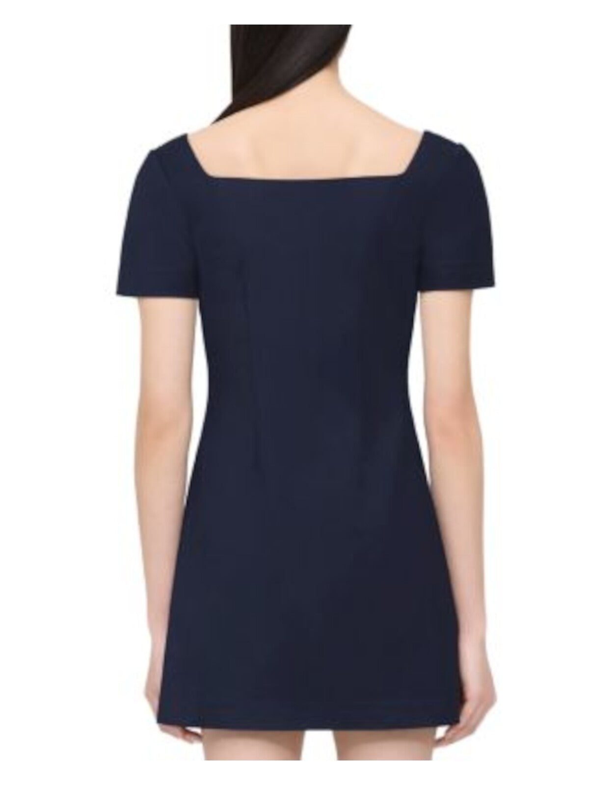 THEORY Womens Navy Zippered Short Sleeve Square Neck Mini Shift Dress 8