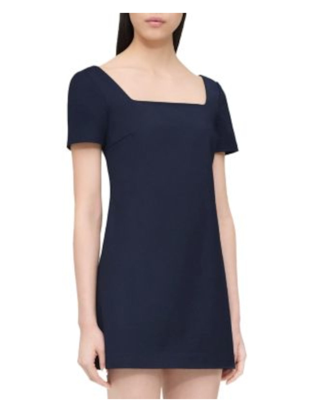 THEORY Womens Navy Zippered Short Sleeve Square Neck Mini Shift Dress 8