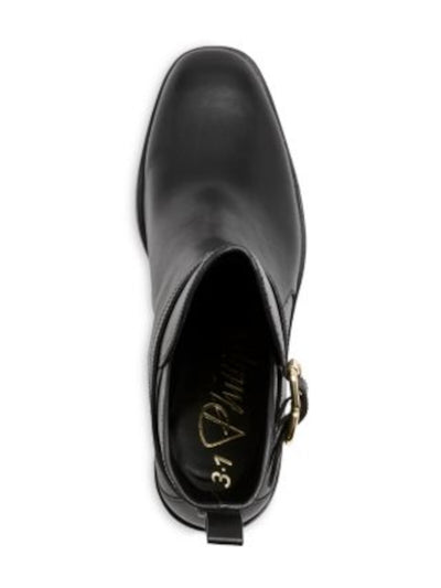 3.1 PHILLIP LIM Womens Black Ankle Wrap Heel Pull-Tab Padded Alexa Almond Toe Block Heel Buckle Leather Booties 37