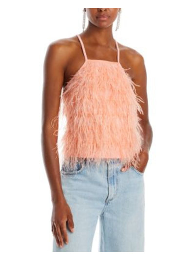 LUCY PARIS Womens Orange Adjustable Feathered Spaghetti Strap Square Neck Party Cami Top XS