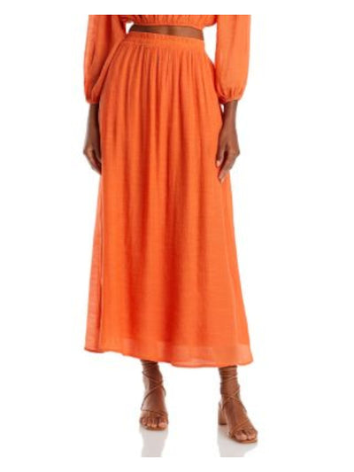 LUCY PARIS Womens Orange Lined Pocketed Elastic Waist Maxi Peasant Skirt S