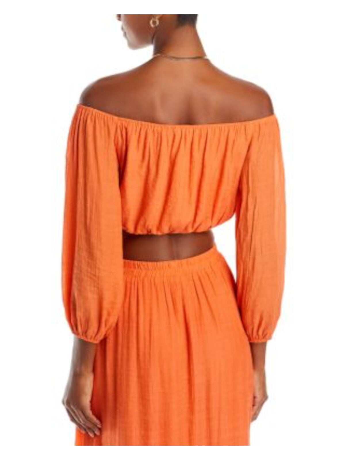 LUCY PARIS Womens Pleated 3/4 Sleeve Strapless Elastic Hem Crop Top