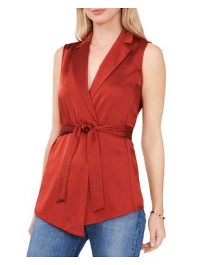 VINCE CAMUTO Womens Orange Tie Notched Collar Sleeveless Collared Wear To Work Vest Top M