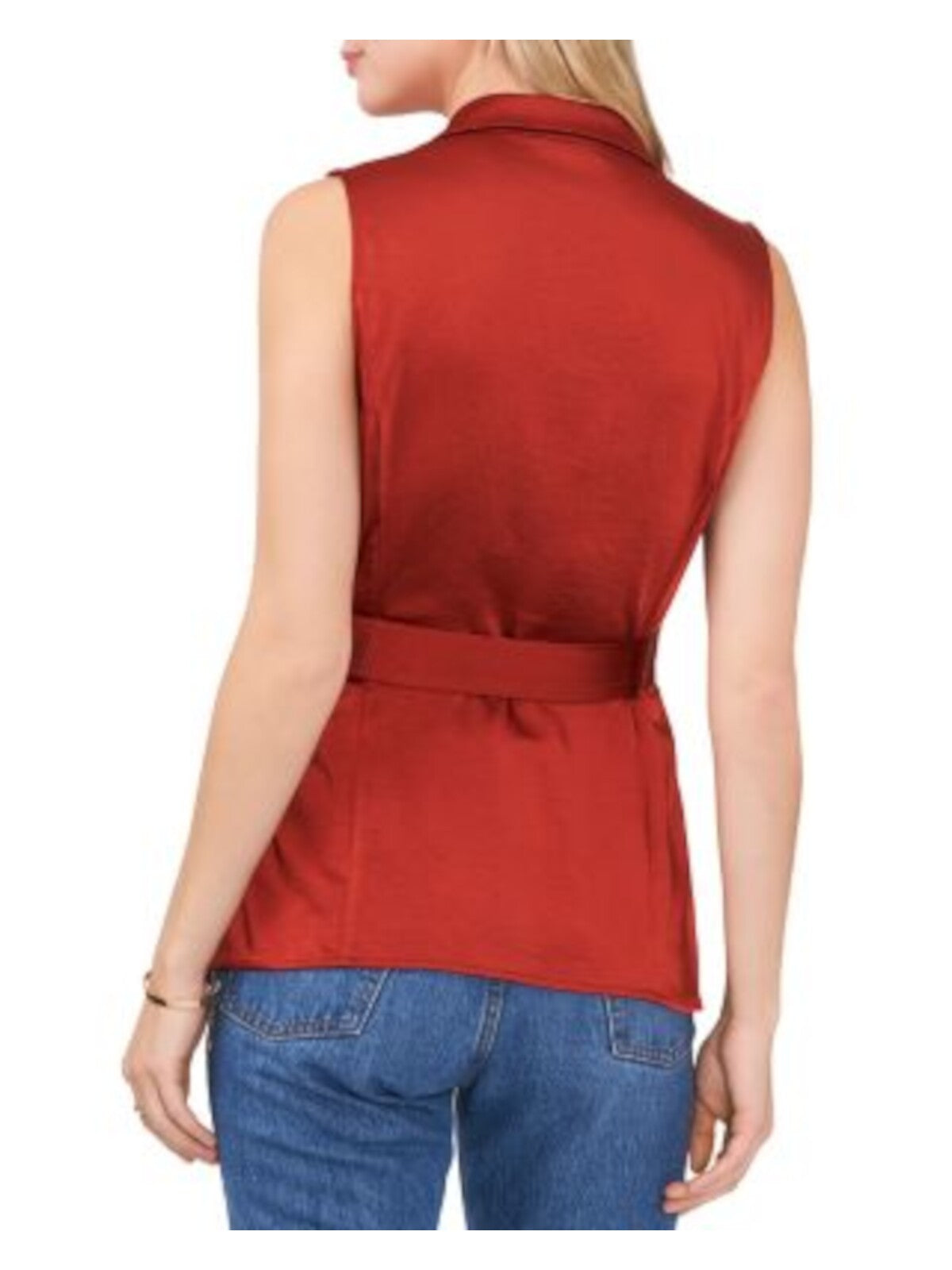 VINCE CAMUTO Womens Orange Tie Notched Collar Sleeveless Collared Wear To Work Vest Top M