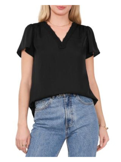 VINCE CAMUTO Womens Black Bell Sleeve V Neck Wear To Work T-Shirt XXS