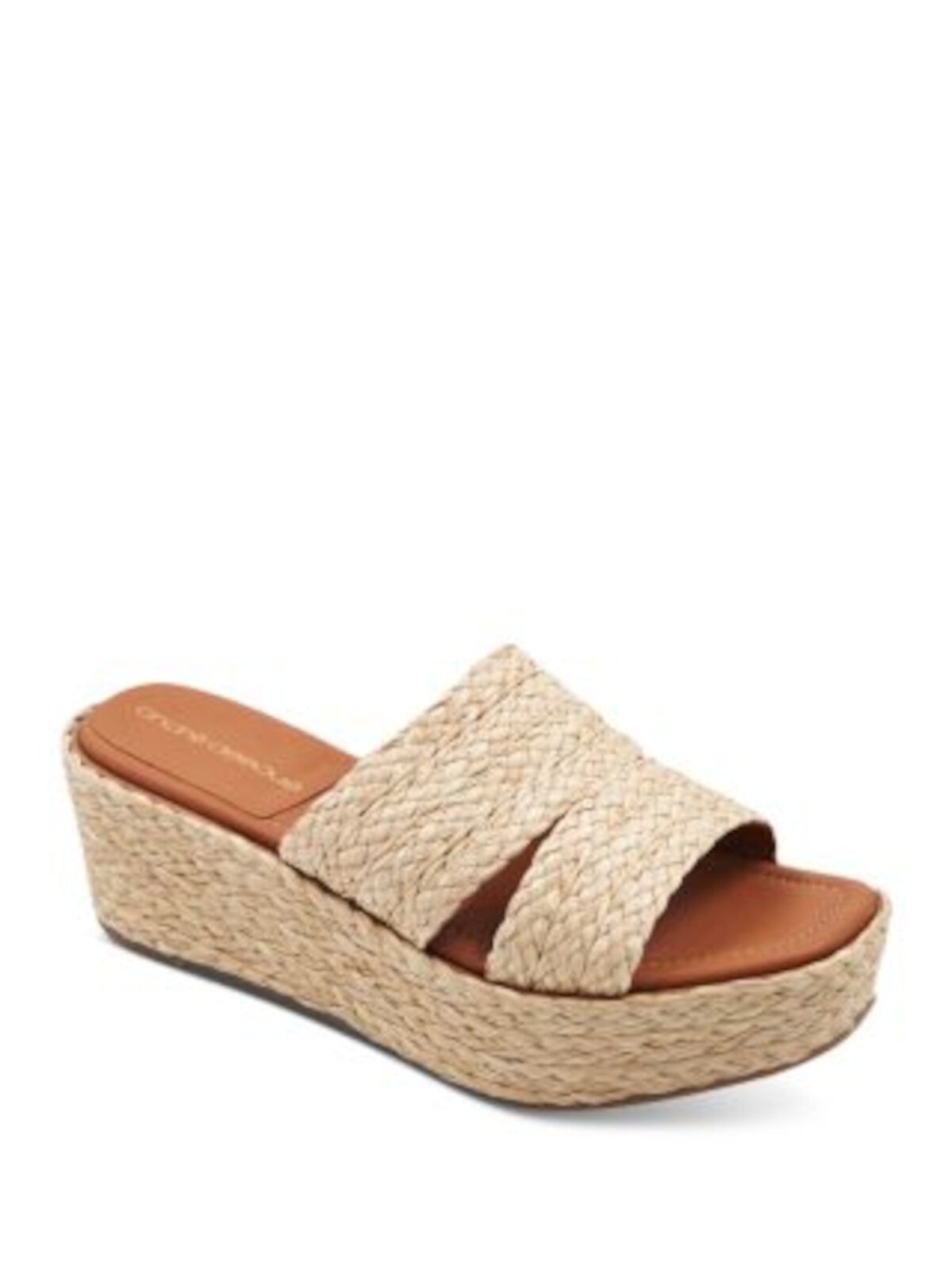 ANDRE ASSOUS Womens Beige Raffia 1-1/2" Platform Braided Padded Selena Square Toe Wedge Slip On Espadrille Shoes 11