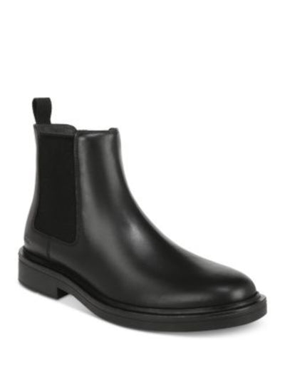 VINCE. Mens Black Heel Pull-Tab Goring Padded Erik Round Toe Block Heel Leather Chelsea Boot 8 M