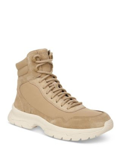 VINCE. Mens Beige Mixed Media Padded Collar Padded Lug Sole Elvio Round Toe Platform Lace-Up Boots Shoes 8 M