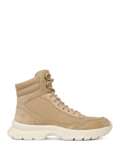 VINCE. Mens Beige Mixed Media Padded Collar Padded Lug Sole Elvio Round Toe Platform Lace-Up Boots Shoes 8 M