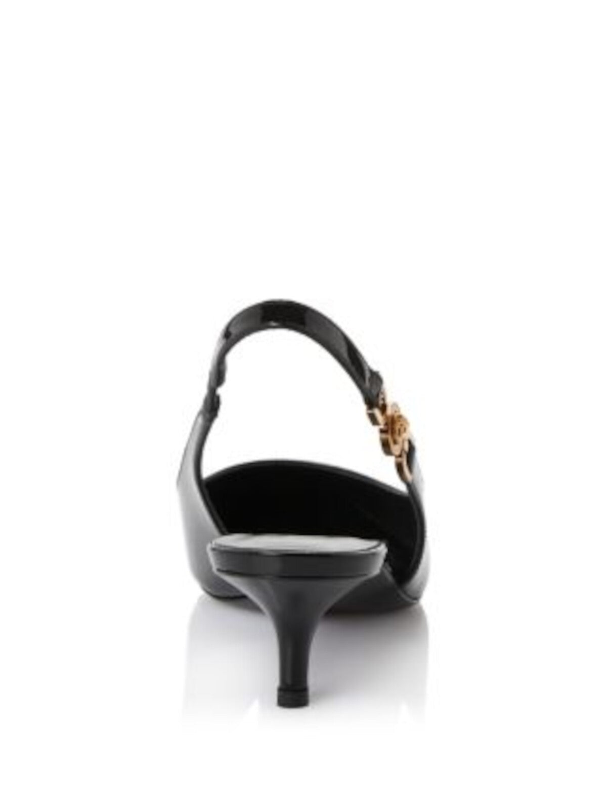 VERSACE Womens Black Metallic Accent Strap Goring Padded Square Toe Kitten Heel Slip On Leather Dress Slingback 38.5