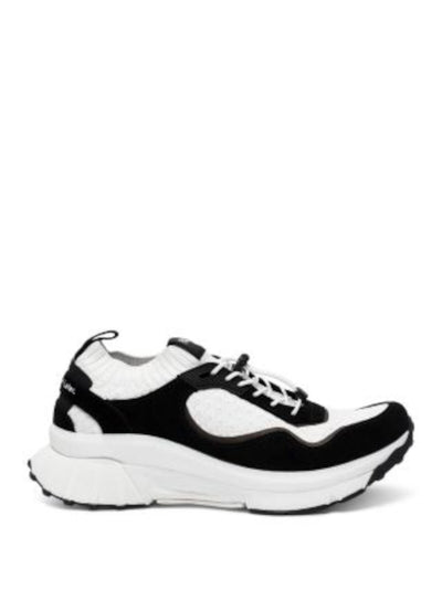 P448 Womens Black Mixed Media Heel Pull-Tab Stretch Logo Padded Lightning Round Toe Wedge Sneakers Shoes 37