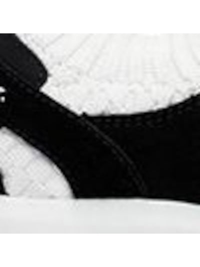 P448 Womens Black Mixed Media Heel Pull-Tab Stretch Logo Padded Lightning Round Toe Wedge Sneakers Shoes