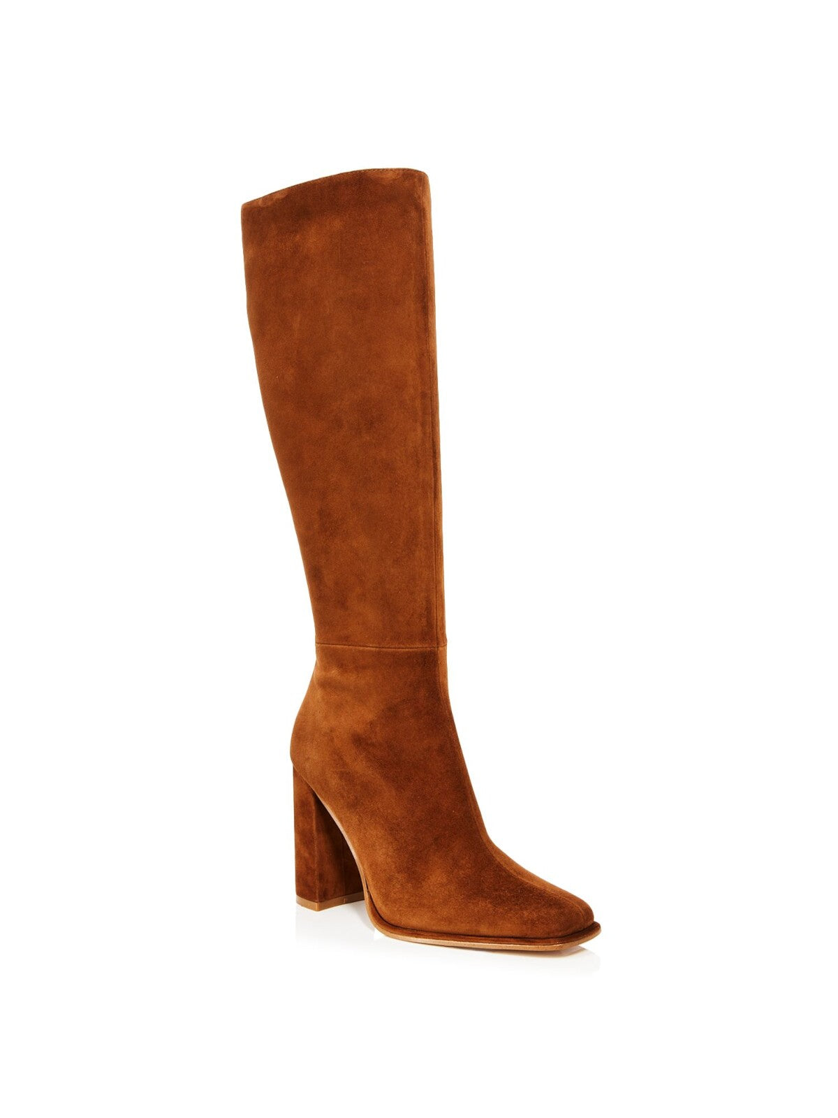 AQUA Womens Brown Goring Padded Leigh Square Toe Block Heel Zip-Up Leather Heeled Boots 9.5