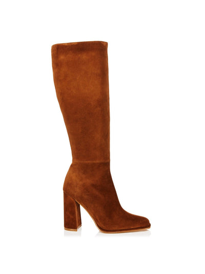 AQUA Womens Brown Goring Padded Leigh Square Toe Block Heel Zip-Up Leather Heeled Boots 9.5