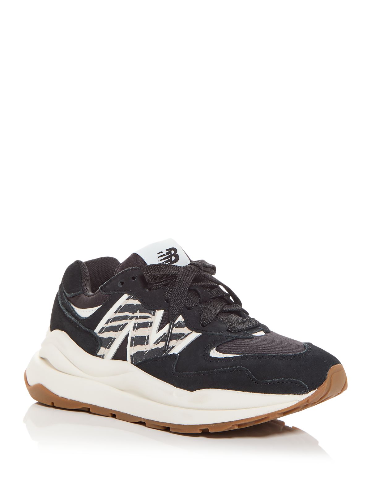 NEW BALANCE Womens Black Colorblocked Stripe Mixed Media 1" Platform Logo Padded Treaded 5740 Round Toe Wedge Lace-Up Sneakers Shoes 9.5