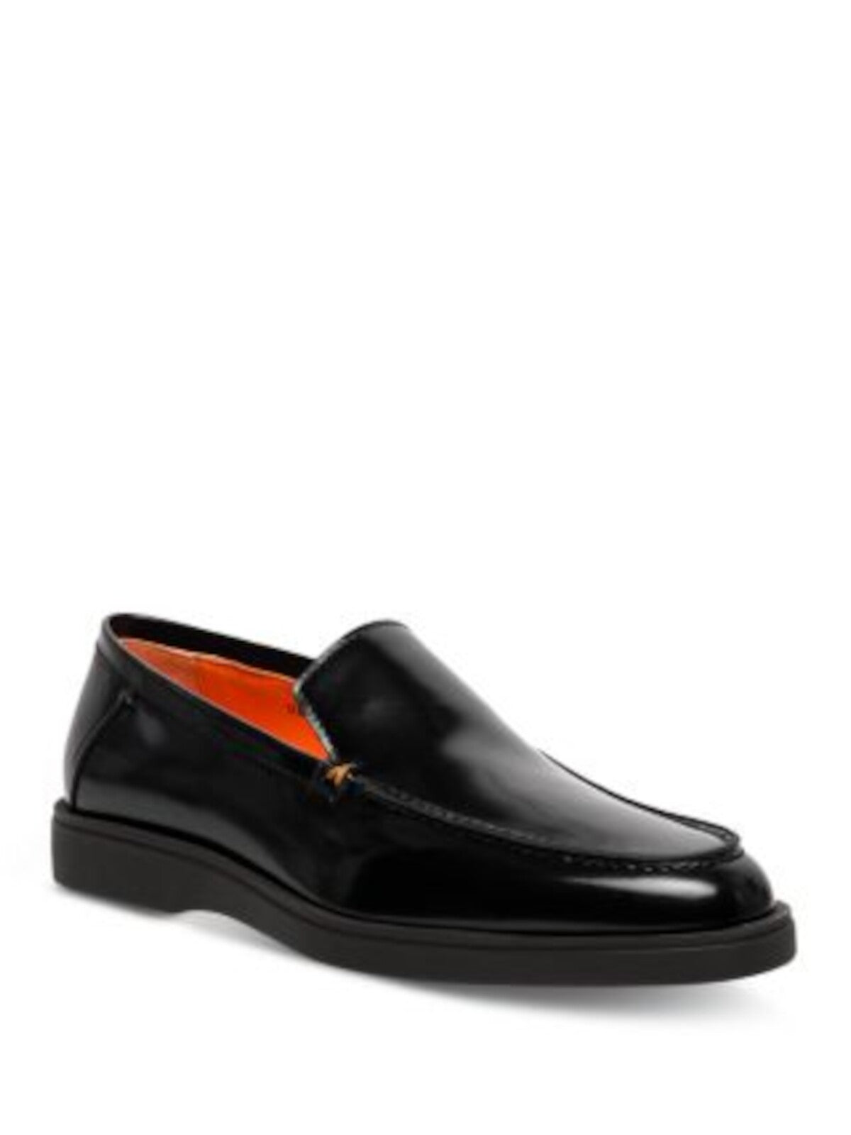 SANTONI Mens Black Apron Toe Padded Detroit Almond Toe Wedge Slip On Leather Dress Loafers Shoes 12