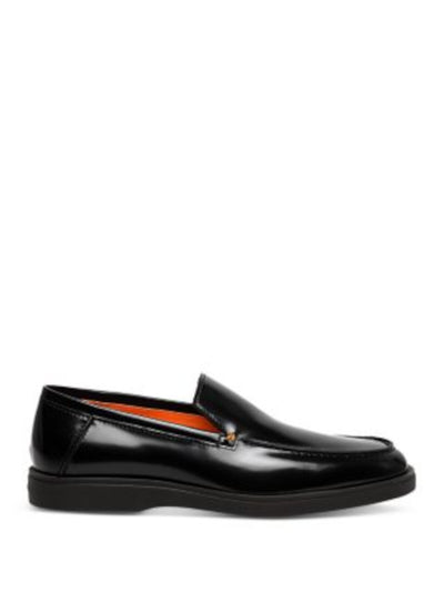 SANTONI Mens Black Apron Toe Padded Detroit Almond Toe Wedge Slip On Leather Dress Loafers Shoes 12