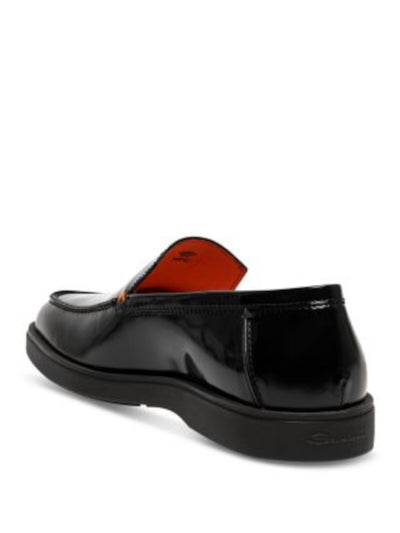SANTONI Mens Black Apron Toe Padded Detroit Almond Toe Wedge Slip On Leather Dress Loafers Shoes 12