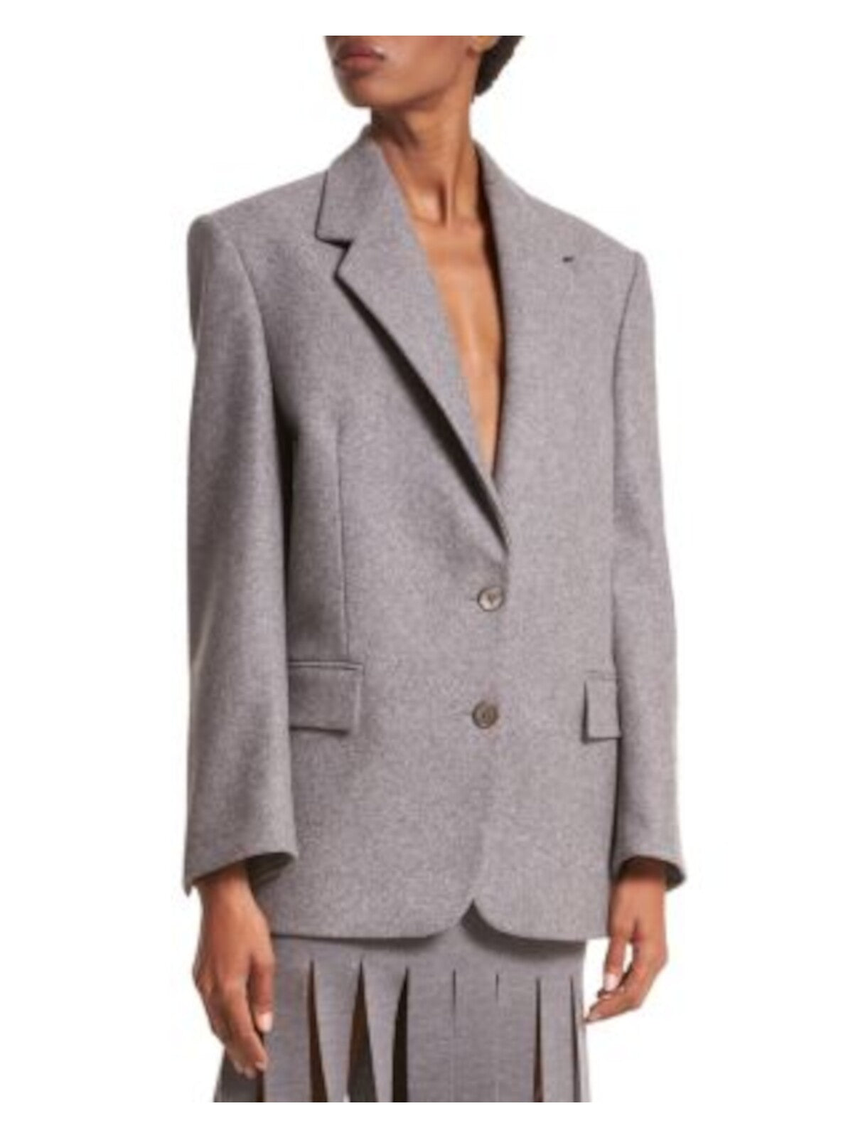 MICHAEL KORS COLLECTION Womens Gray Pocketed Lined Button Front Heather Wear To Work Blazer Jacket 0