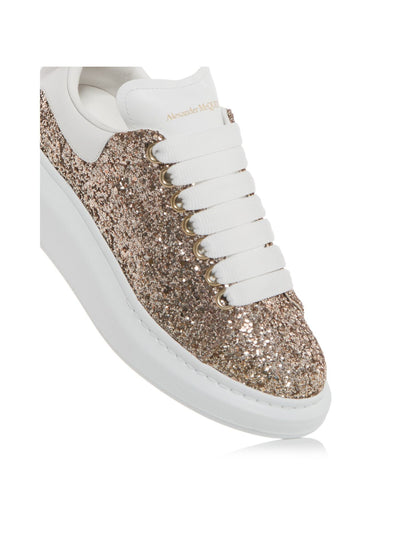 ALEXANDER MCQUEEN Womens Brown Glitter-Embellished 1-1/2" Platform Padded Round Toe Wedge Lace-Up Sneakers Shoes 41