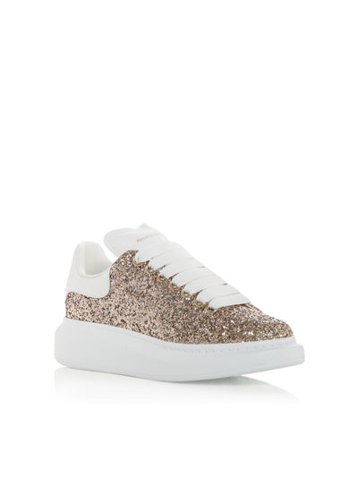 ALEXANDER MCQUEEN Womens Orange Glitter-Embellished 1-1/2" Platform Padded Round Toe Wedge Lace-Up Sneakers Shoes 37