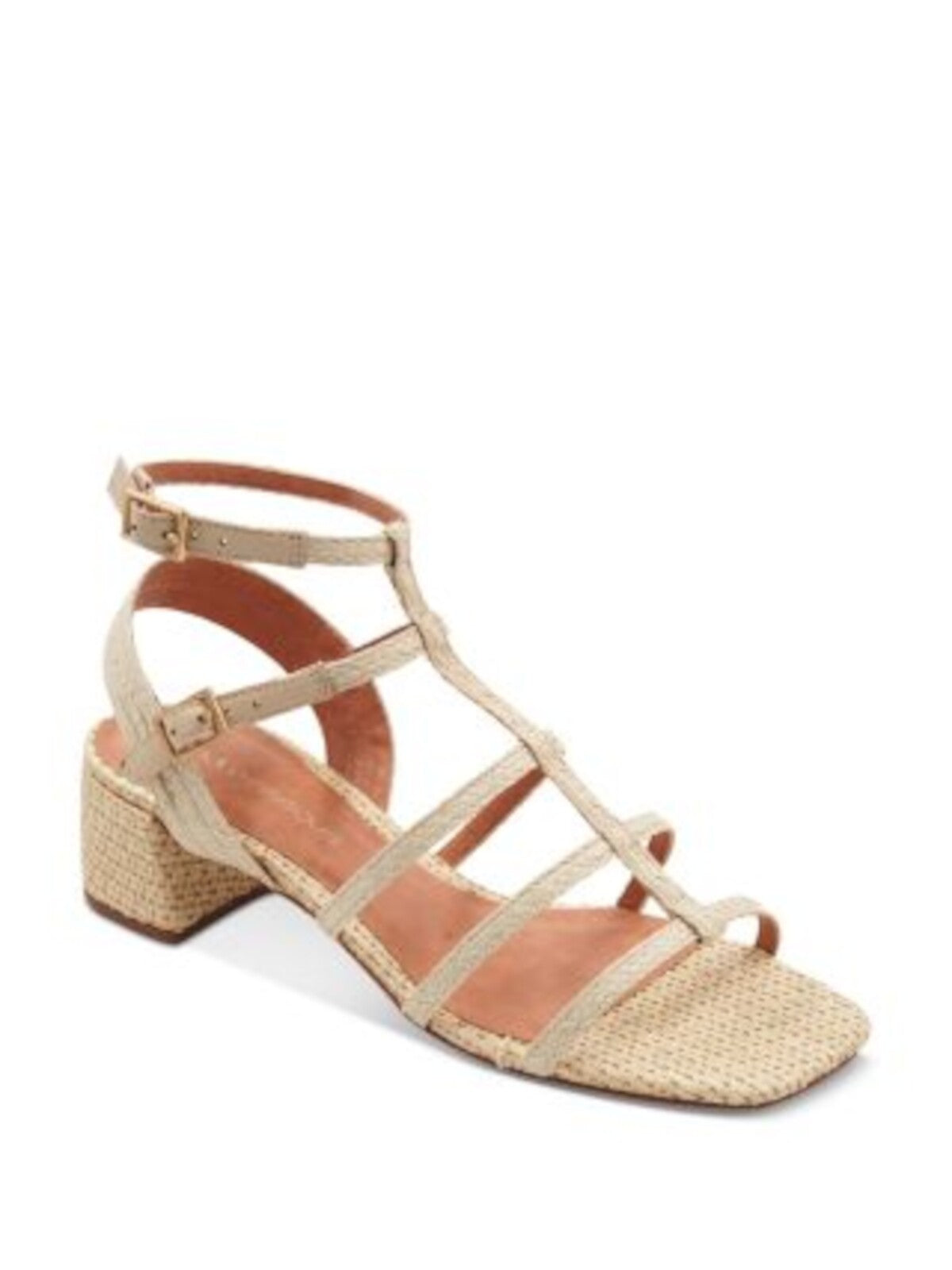 ANDRE ASSOUS Womens Beige Raffia Strappy Braided Padded Ankle Strap Rylie Square Toe Block Heel Buckle Heeled Sandal 9