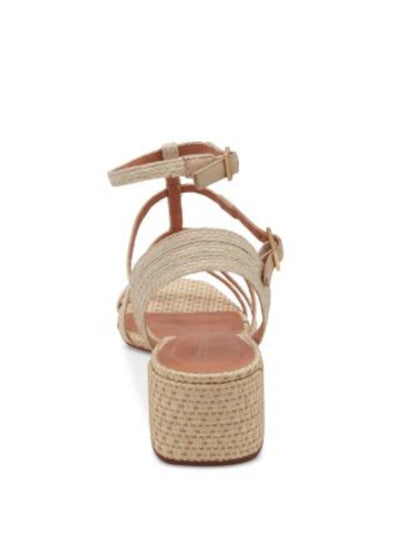 ANDRE ASSOUS Womens Beige Raffia Strappy Braided Padded Ankle Strap Rylie Square Toe Block Heel Buckle Heeled Sandal 9