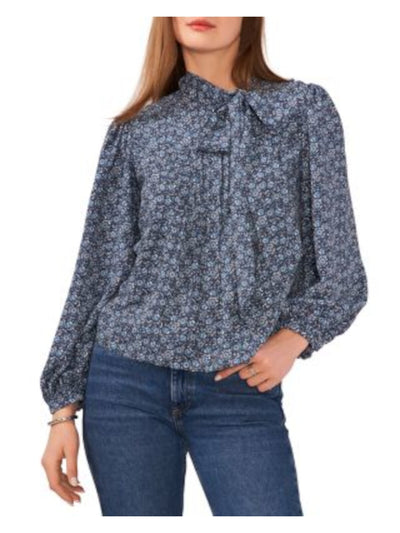 1. STATE Womens Teal Tie Pintuck Front Yoke Printed Blouson Sleeve Mock Neck Wear To Work Blouse XXS