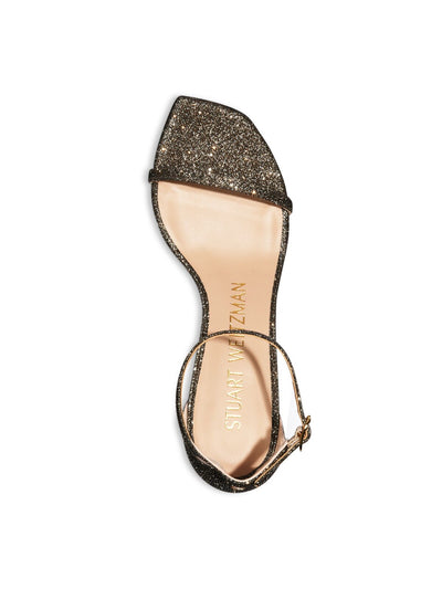 STUART WEITZMAN Womens Brown Glitter Padded Ankle Strap Strappy Nudist Open Toe Stiletto Buckle Dress Heeled Sandal 6.5 M