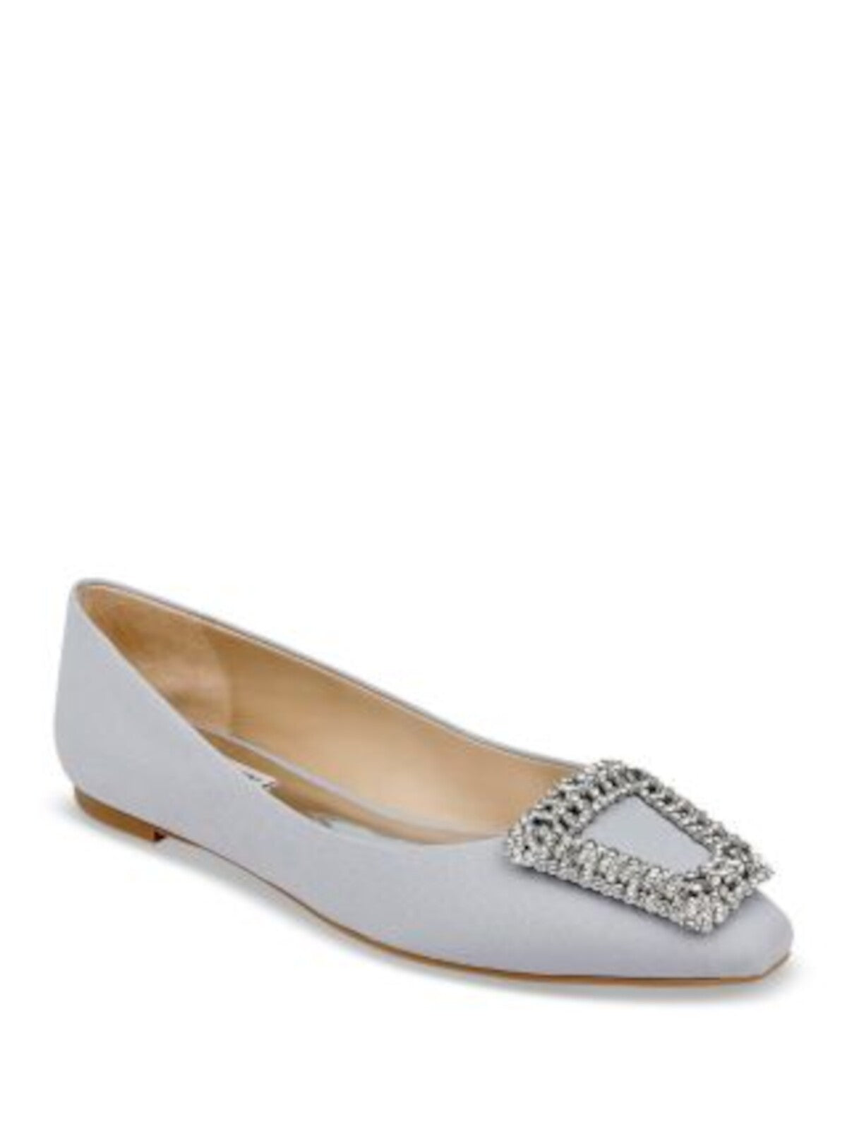 BADGLEY MISCHKA Womens Silver Embellished Hardware Rhinestone Padded Emerie Pointed Toe Slip On Flats Shoes 6 M