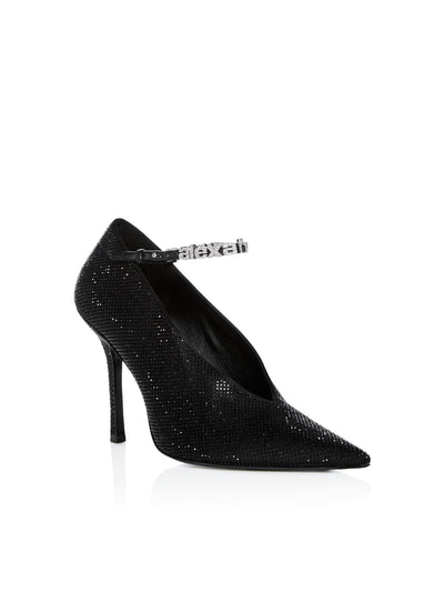 ALEXANDER WANG Womens Black Padded Deep-V Going Logo  Hardware Embellished Ankle Strap Delphine Pointed Toe Stiletto Buckle Dress Pumps Shoes 38.5