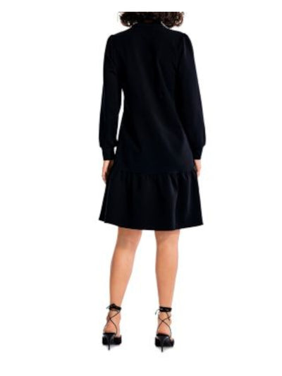 NIC+ZOE Womens Black Unlined Flounce Hemline Pullover Long Sleeve Split Above The Knee Drop Waist Dress XS