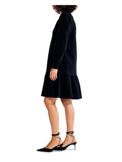 NIC+ZOE Womens Black Unlined Flounce Hemline Pullover Long Sleeve Split Above The Knee Drop Waist Dress XS