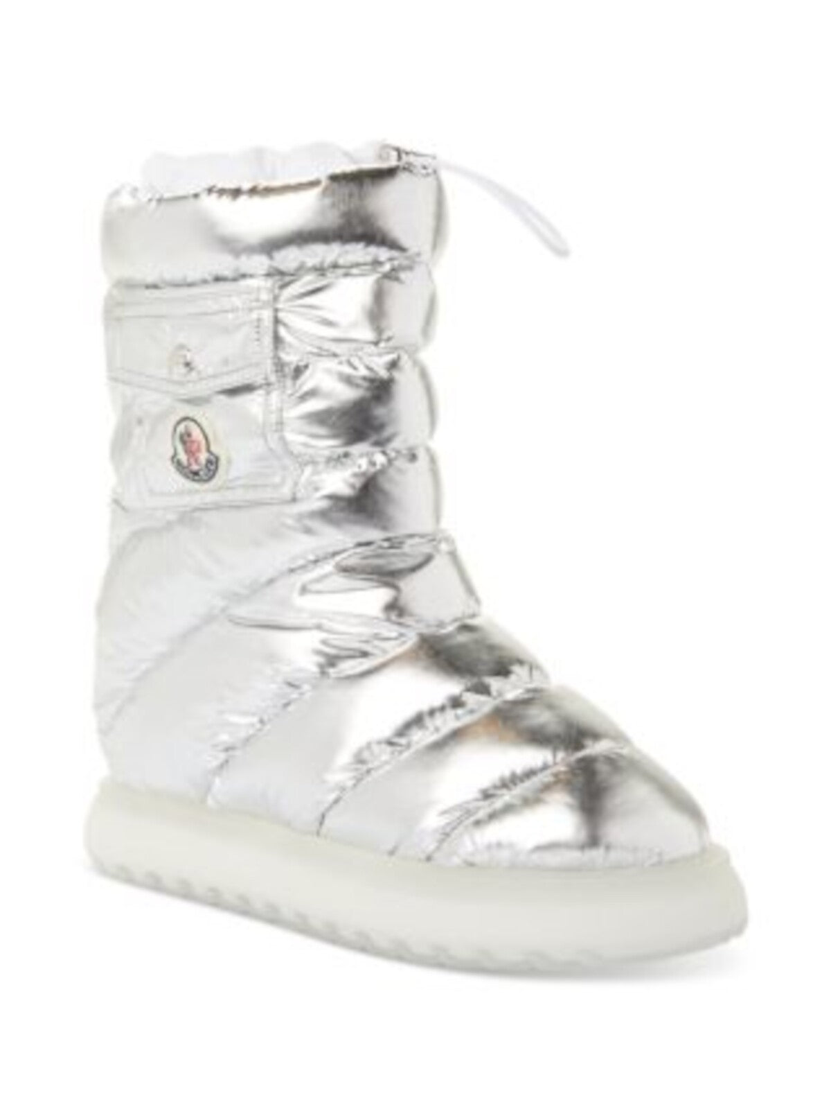 MONCLER Womens Silver Snap Pocket Logo Patch Quilted Padded Gaia Round Toe Platform Winter Boots 36