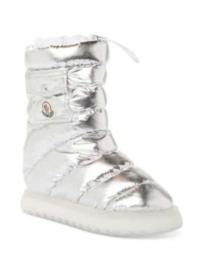 MONCLER Womens Silver Snap Pocket Logo Patch Quilted Padded Gaia Round Toe Platform Winter Boots 37