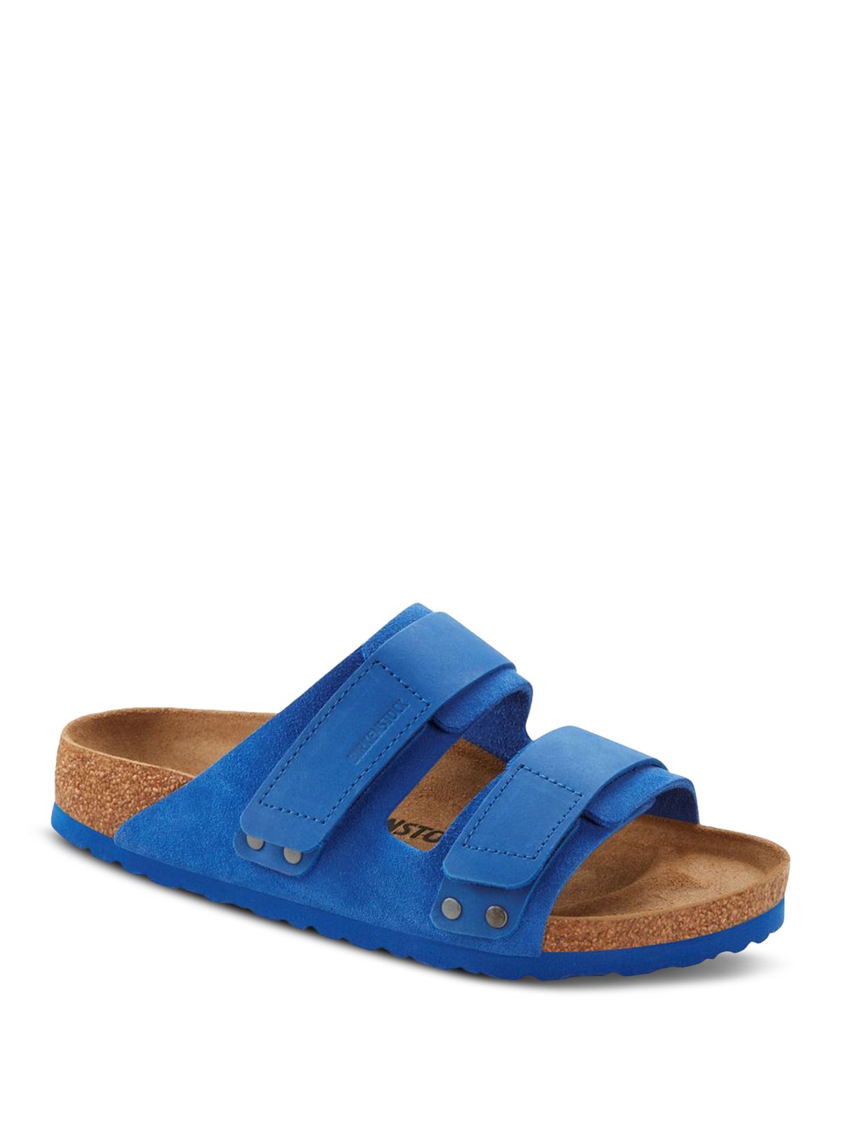 BIRKENSTOCK Mens Blue Mixed Media Contour Footbed Strappy Uji Round Toe Leather Slide Sandals Shoes 41