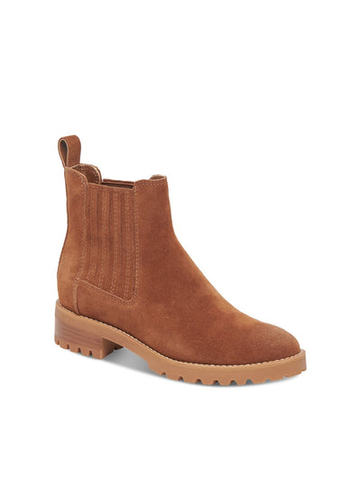DOLCE VITA Womens Brown Back Pull-Tab Goring Padded Waterproof Lug Sole Fraya H2o Round Toe Block Heel Slip On Leather Chelsea Boot 8